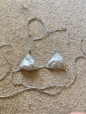 iHeartRaves Silver Holographic Bikini Top with Blue Unicorn Accent